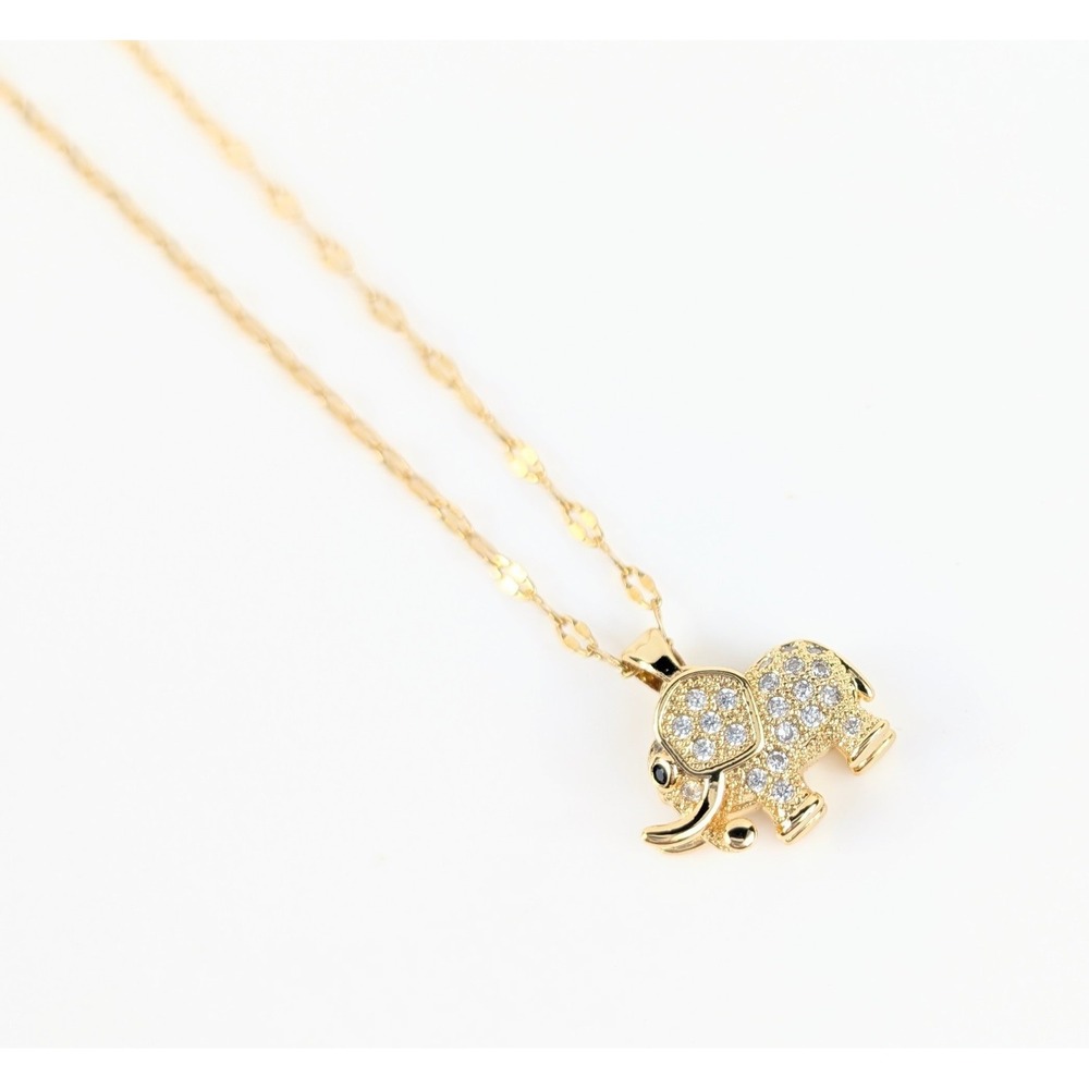 16"‎ Gold Plated Chain Necklace & Crystal Accent Elephant Pendant & 2" Extender